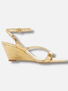 Simkhai Women's Gold Rola Ankle Strap Wedge Sandals Shoes Size 37